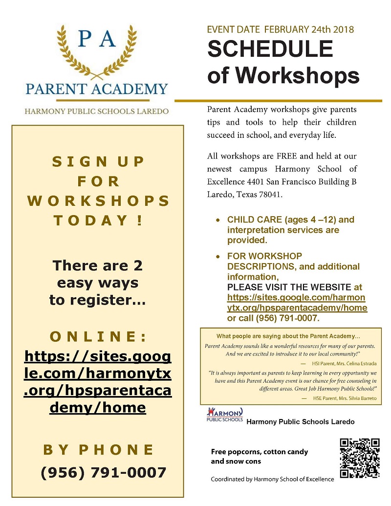 Harmony Public Schools Parent Academy Workshops