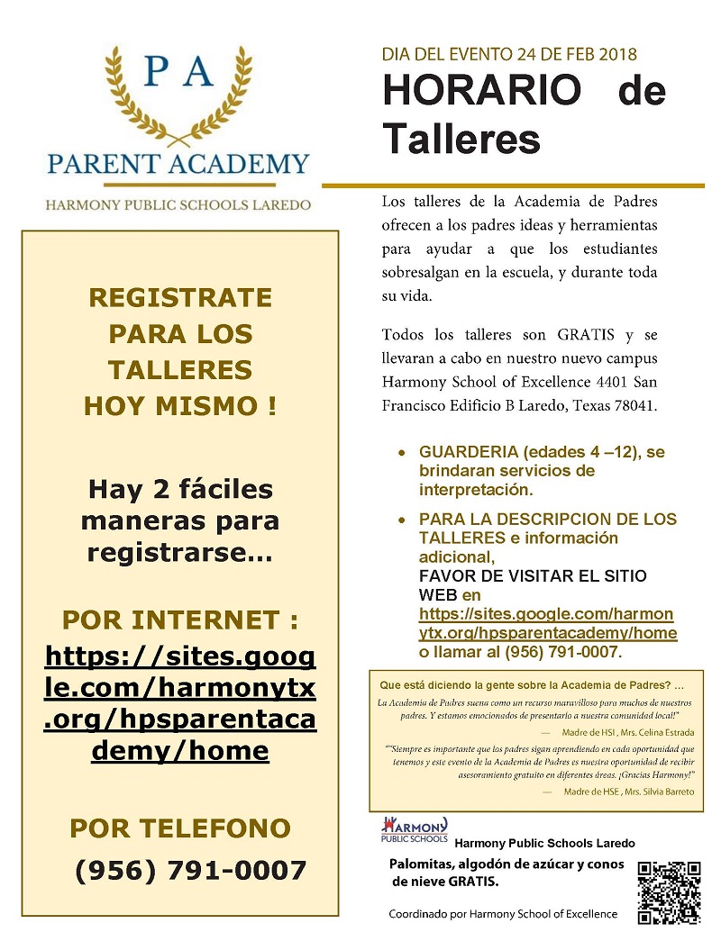 Harmony Public Schools Parent Academy Workshops (Espanol)