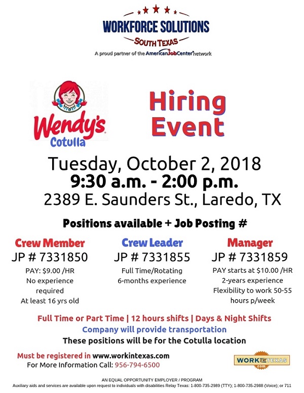 Workforce Solutions & Wendy's Hiring Event