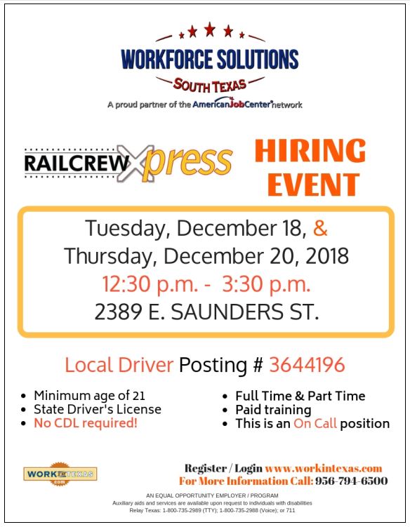 Workforce Solutions Hiring event for RailcrewXpress