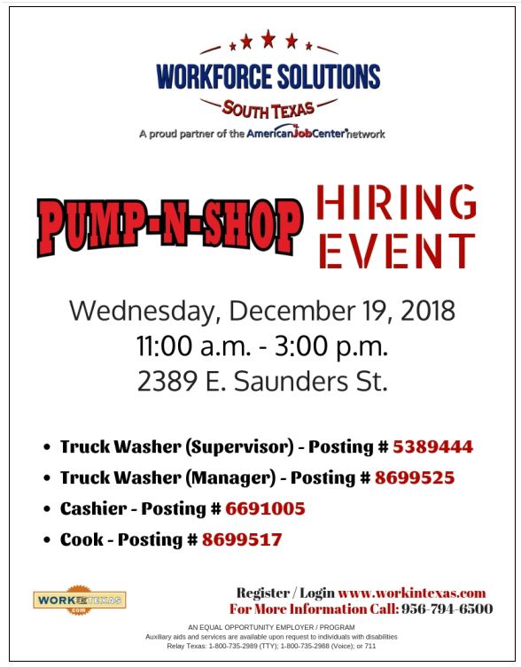 Workforce Solutions Hiring event for Pump-N-Shop