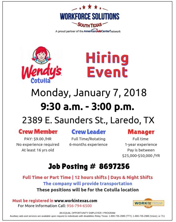 Workforce Solutions Wendy's Hiring Event
